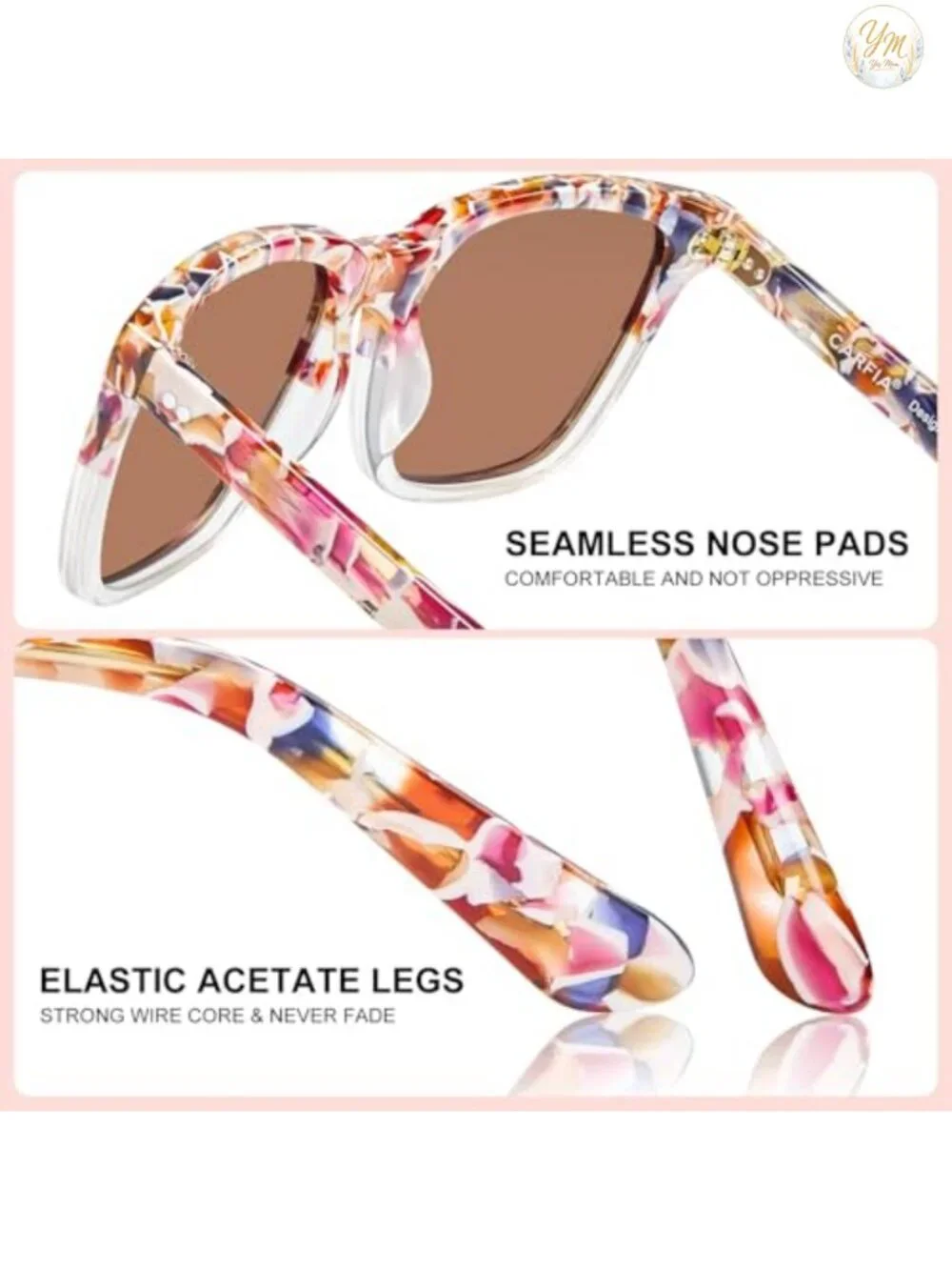 Handcrafted Acetate Polarized Sunglasses UV400, Shatterproof Lenses